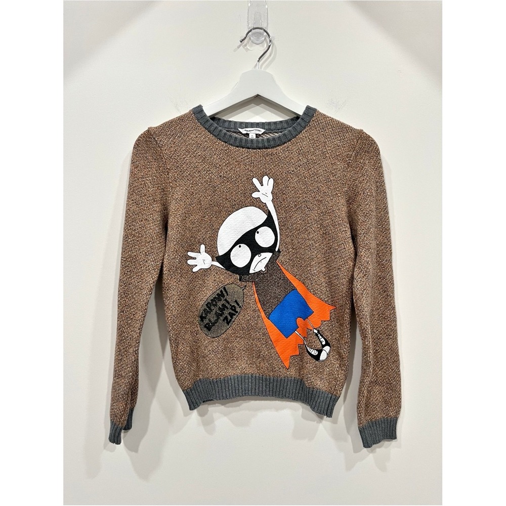 Little Marc Jacobs Boys Graphic Knit Sweater Size 12 Brown Gray Cartoon Cotton